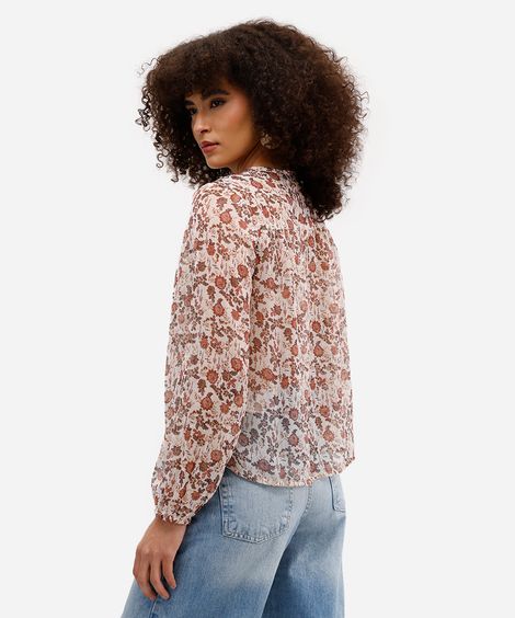 bata feminina com lurex floral bege