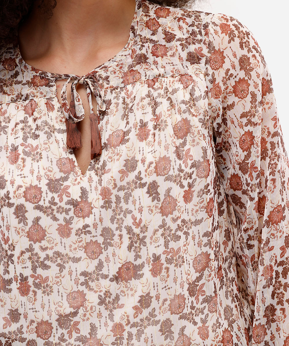 bata feminina com lurex floral bege