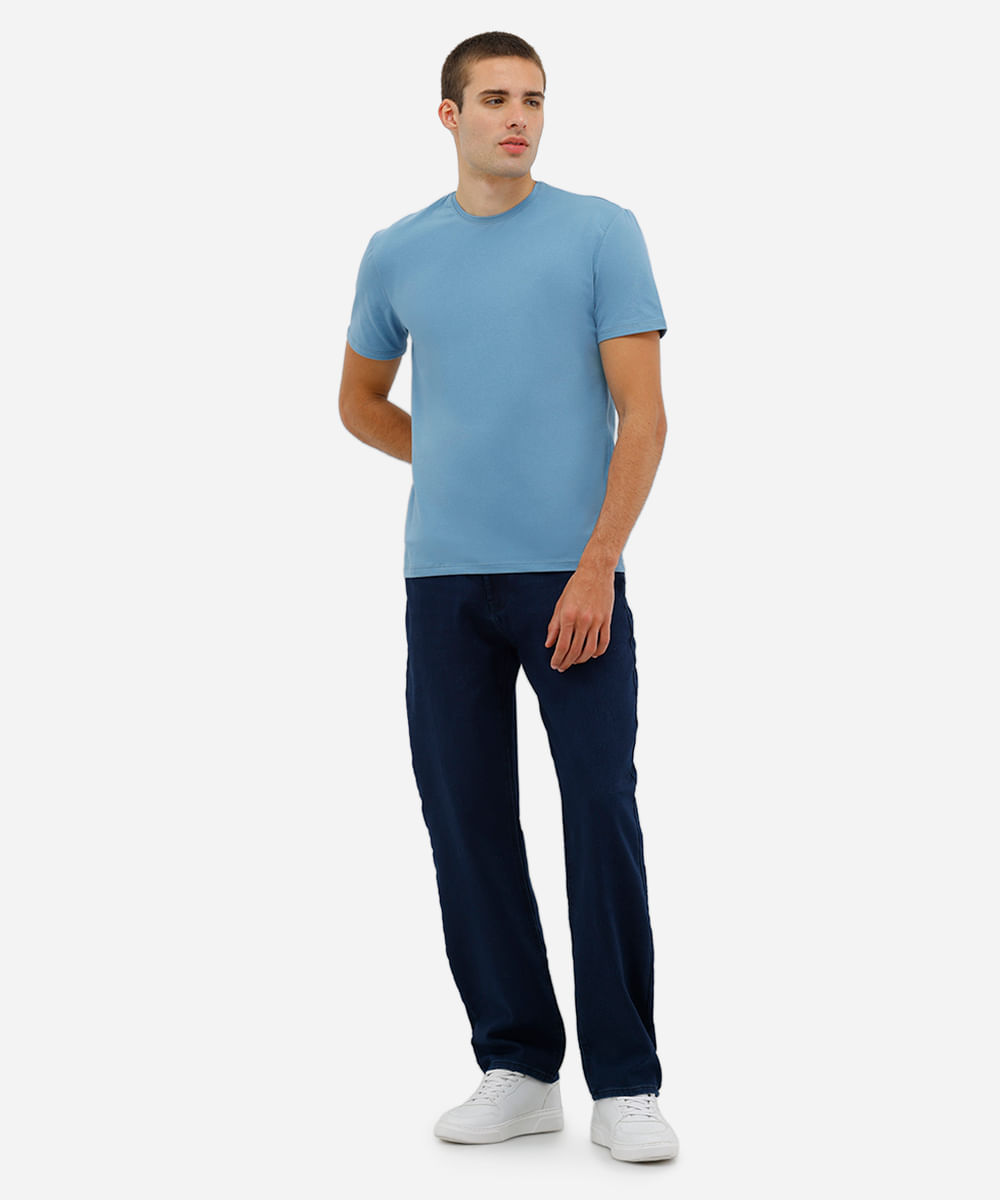 camiseta masculina de algodão básica manga curta azul