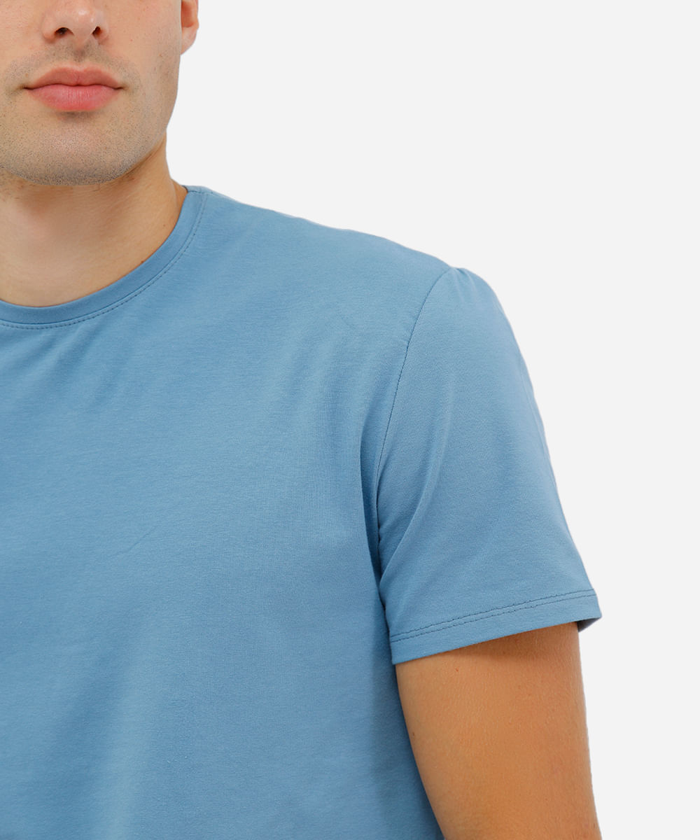 camiseta masculina de algodão básica manga curta azul