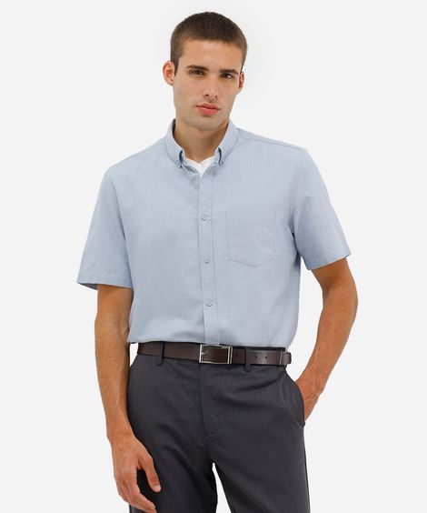 camisa masculina de algodão manga curta azul