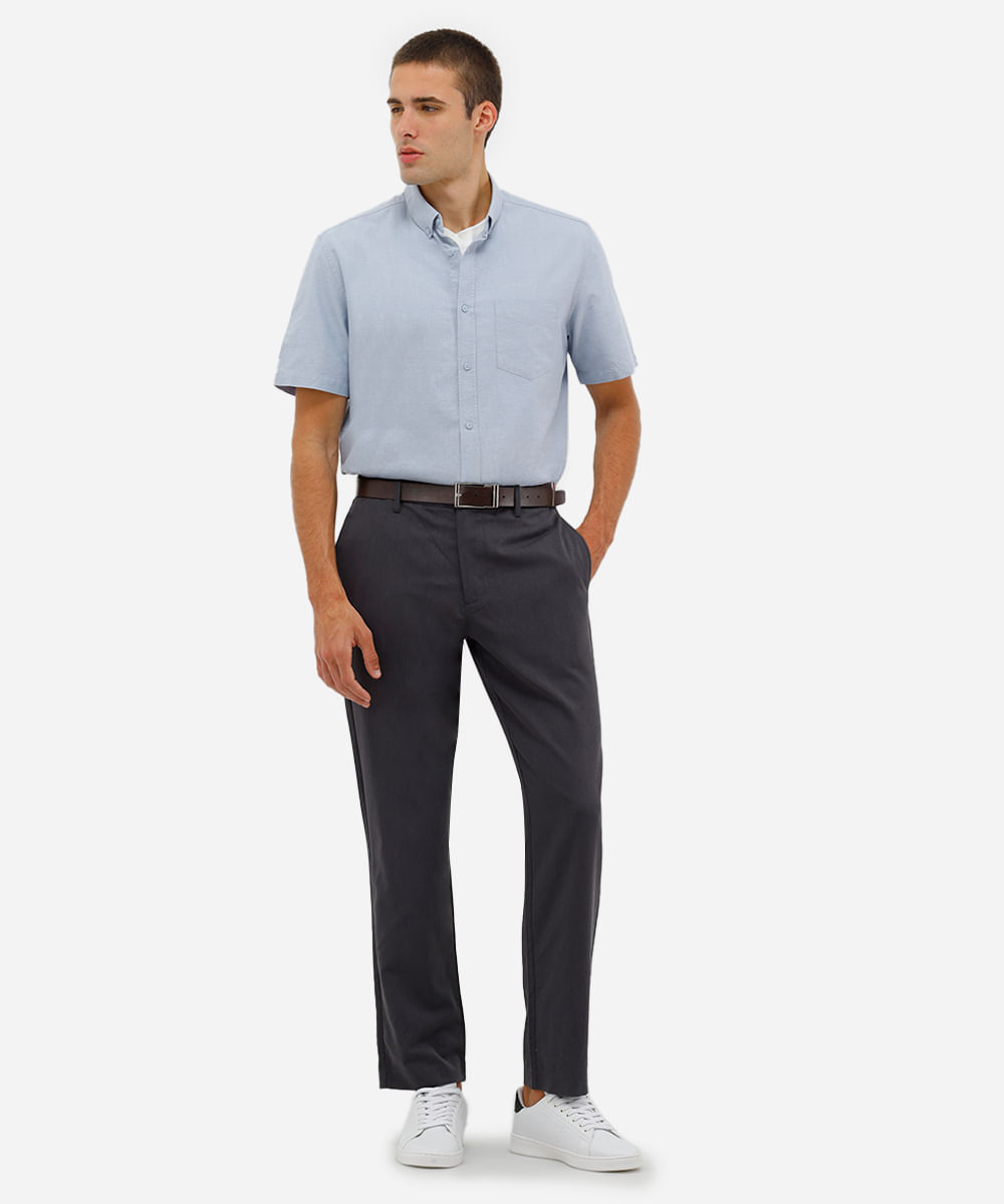 camisa masculina de algodão manga curta azul