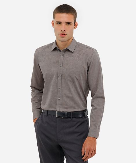camisa comfort masculina manga longa cinza