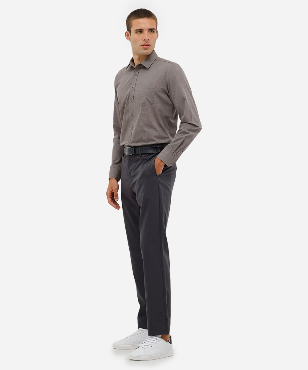 camisa comfort masculina manga longa cinza