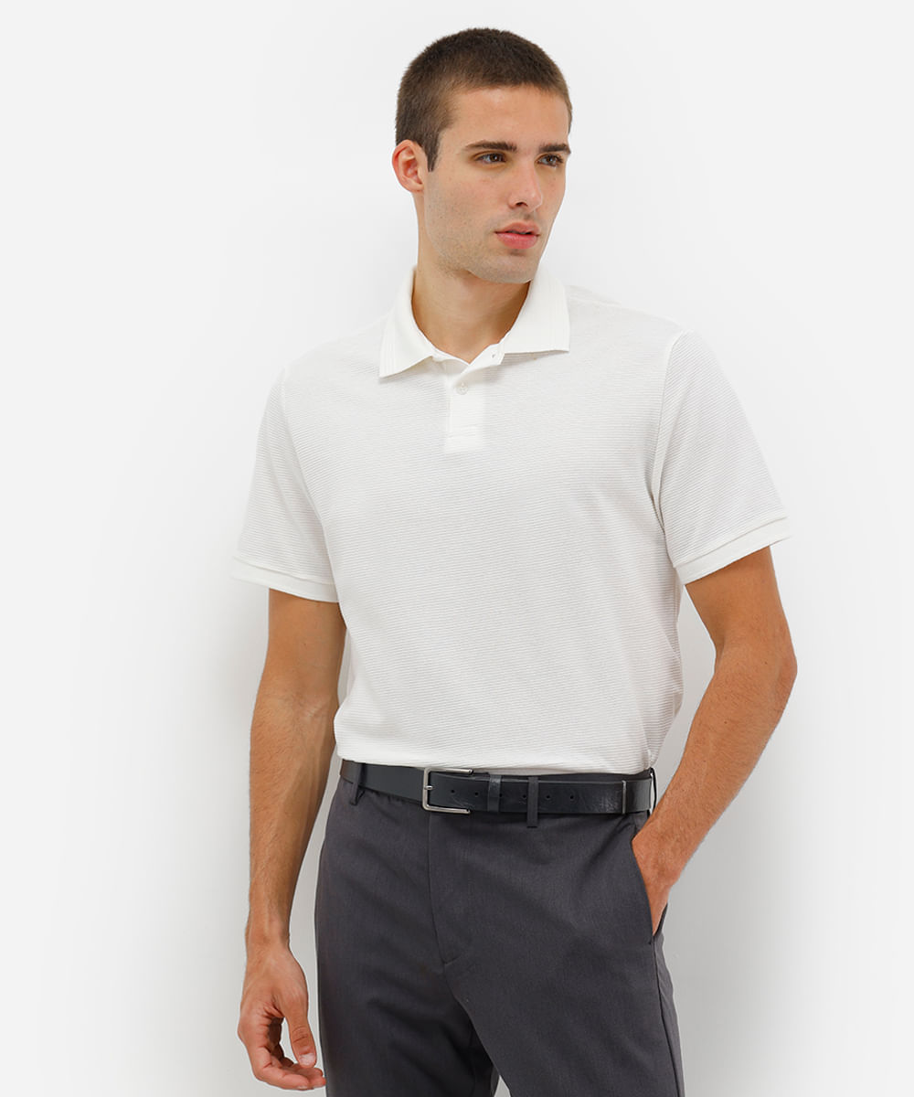 polo masculina manga curta texturizada off white