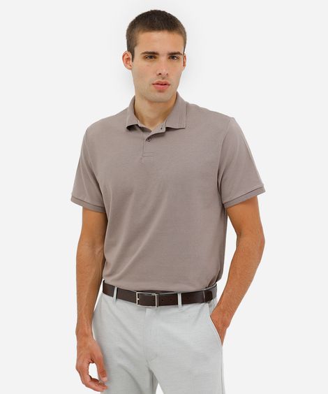 polo masculina manga curta texturizada bege