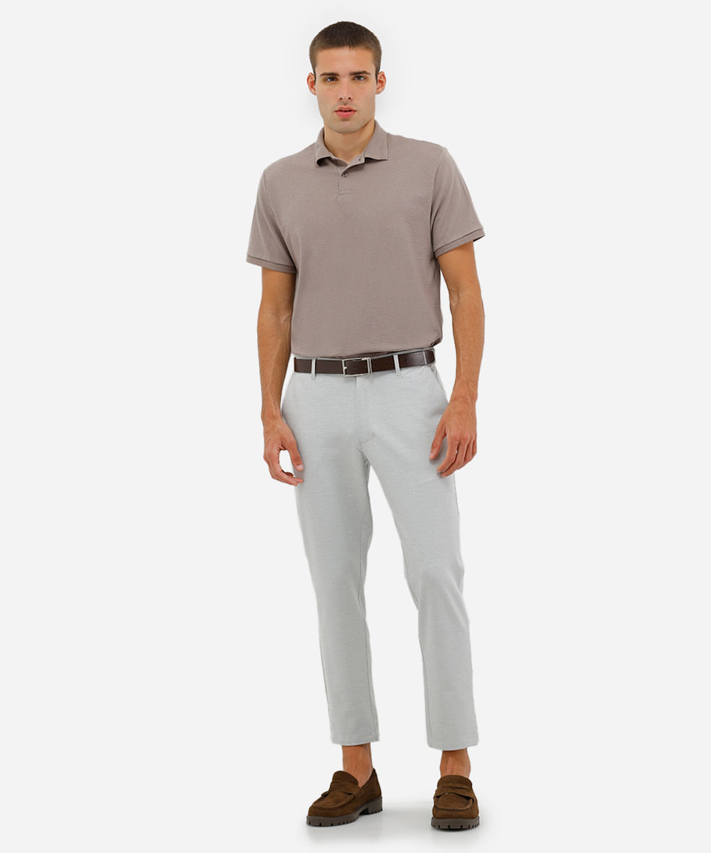 polo masculina manga curta texturizada bege