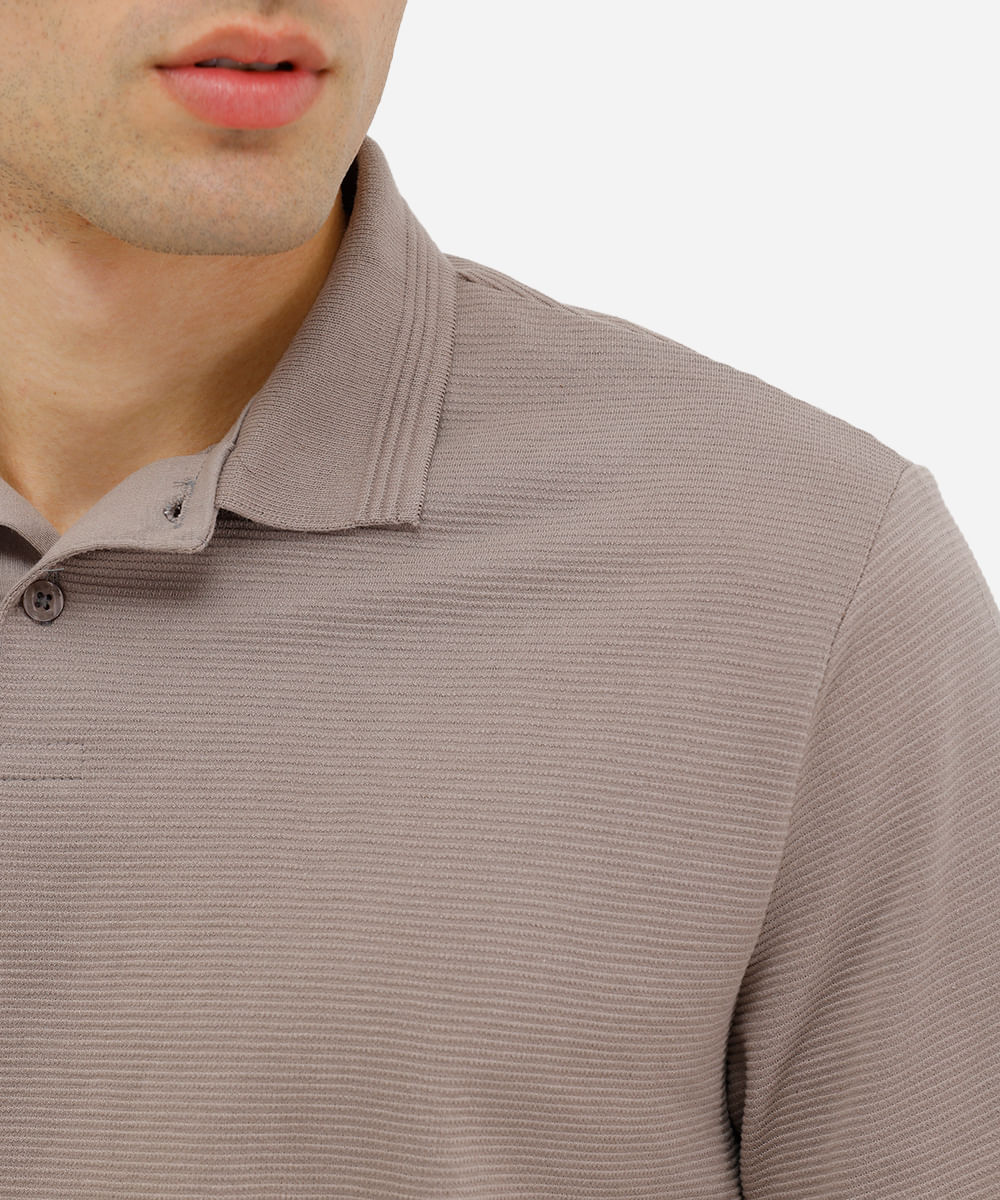 polo masculina manga curta texturizada bege