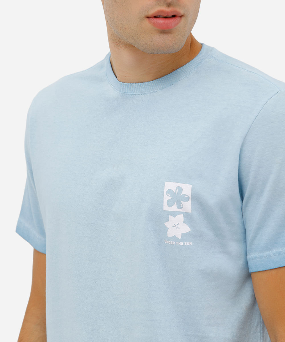 camiseta masculina de algodão estampada azul