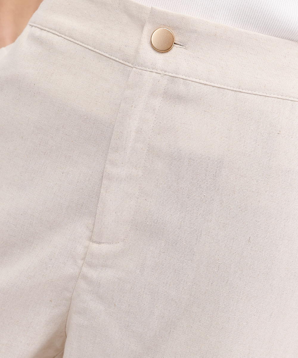 calça reta feminina com linho cintura alta bege