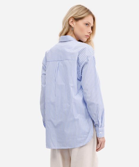 camisa feminina manga longa oversized listrada azul