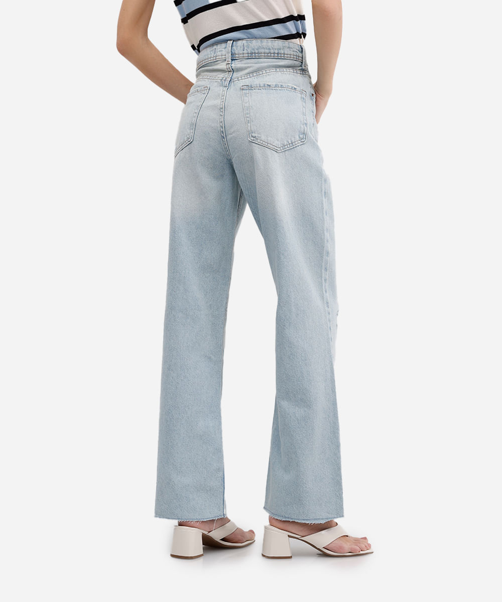calça wide leg slim feminina jeans destroyed azul