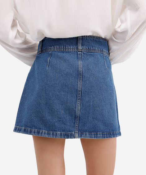 saia curta evasê feminina jeans com bolsos cargo azul