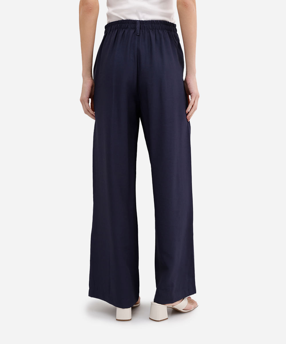 calça wide leg feminina de viscose cós elástico azul