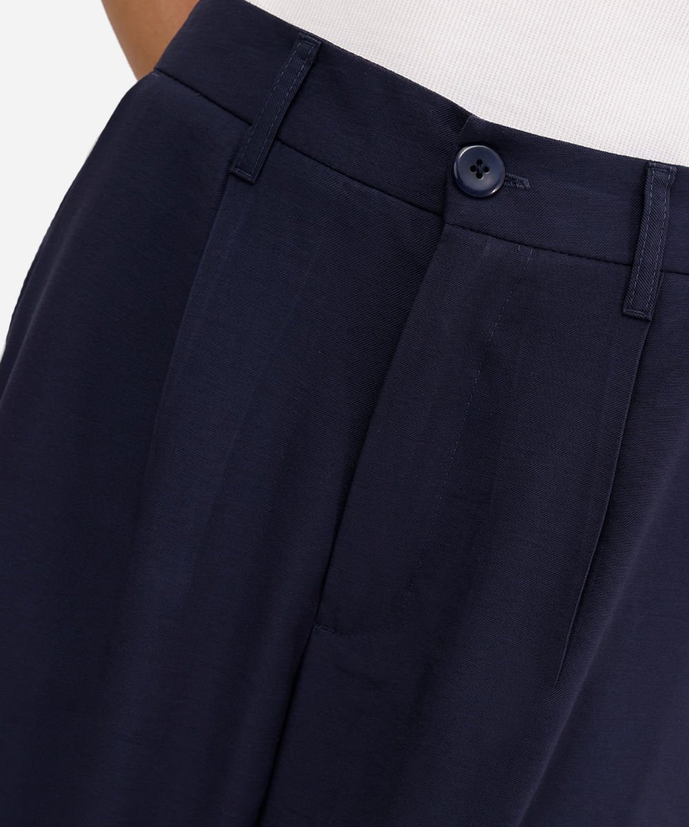 calça wide leg feminina de viscose cós elástico azul