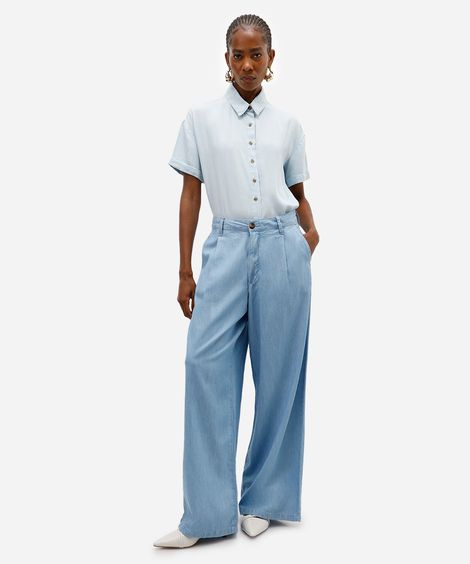 calça wide leg feminina jeans azul