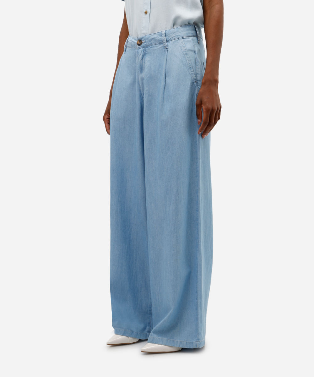 calça wide leg feminina jeans azul