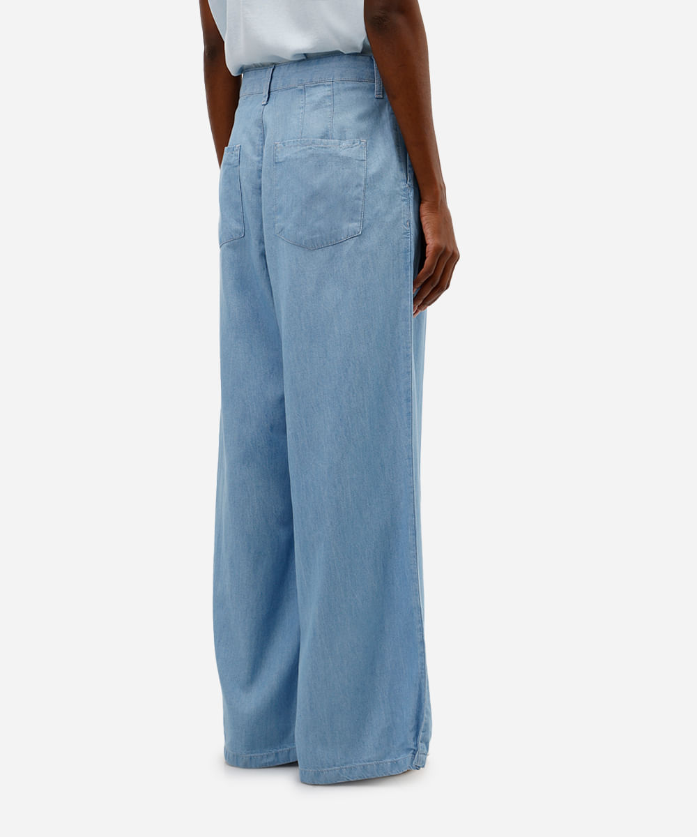 calça wide leg feminina jeans azul