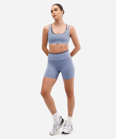 bermuda feminina esportiva cós bicolor azul