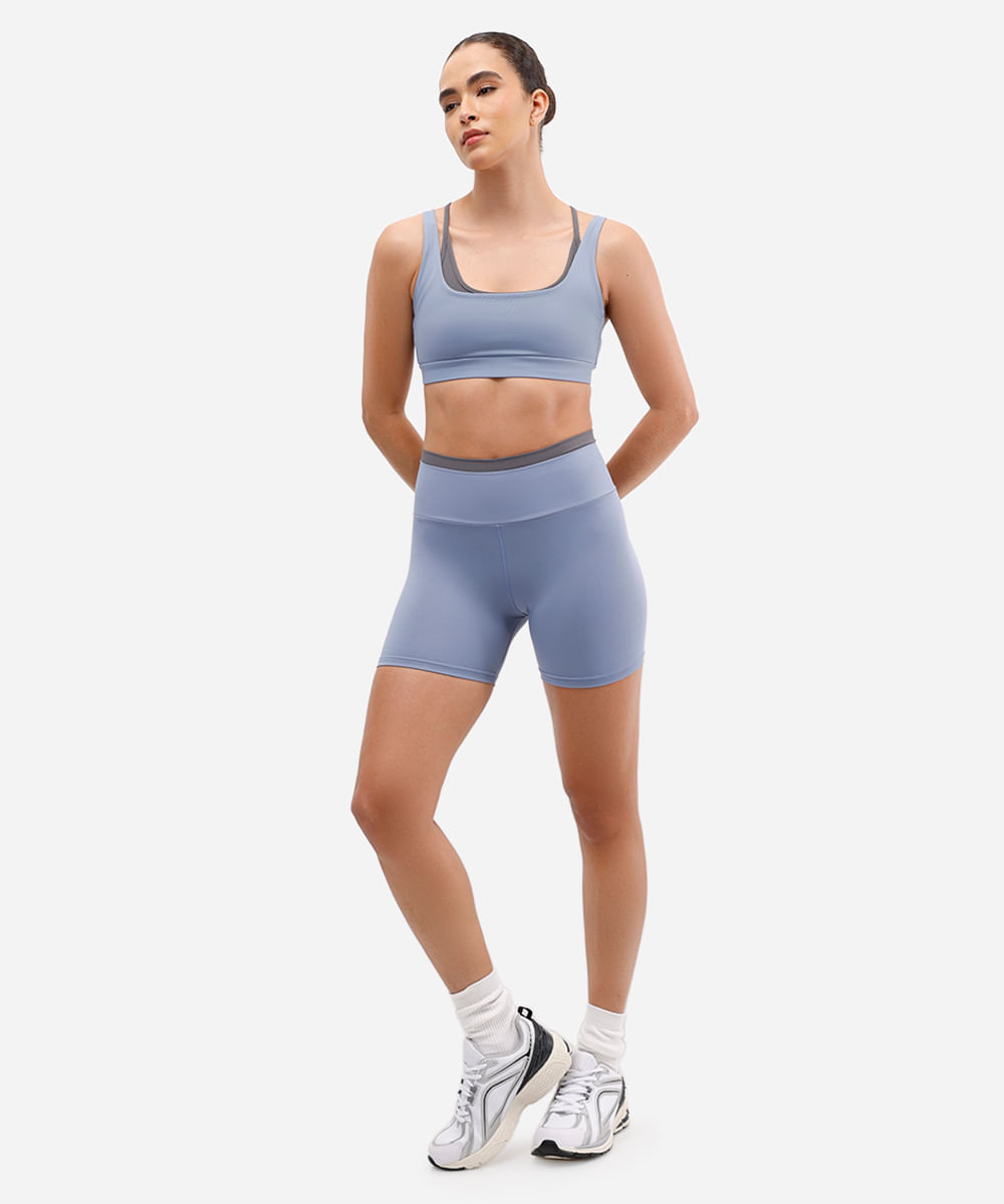 bermuda feminina esportiva cós bicolor azul