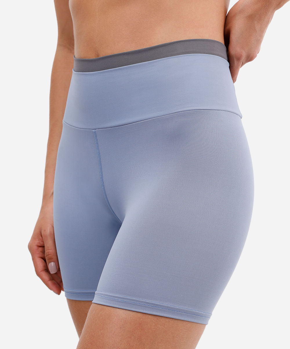 bermuda feminina esportiva cós bicolor azul