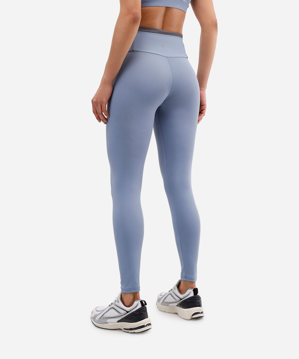 calça legging feminina esportiva de poliamida cós bicolor azul