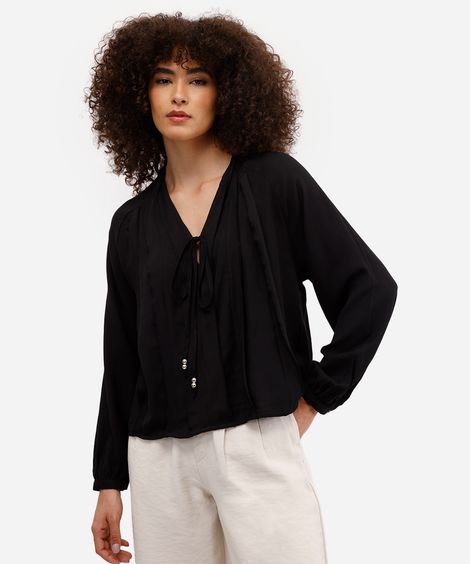 bata feminina com viscose e babados preta