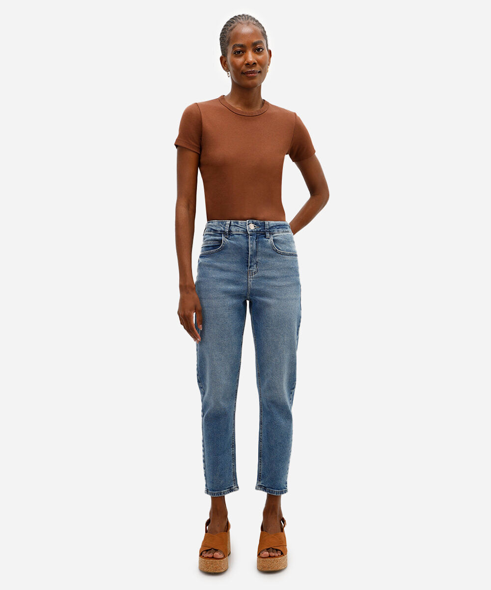 calça jeans mom cintura alta azul