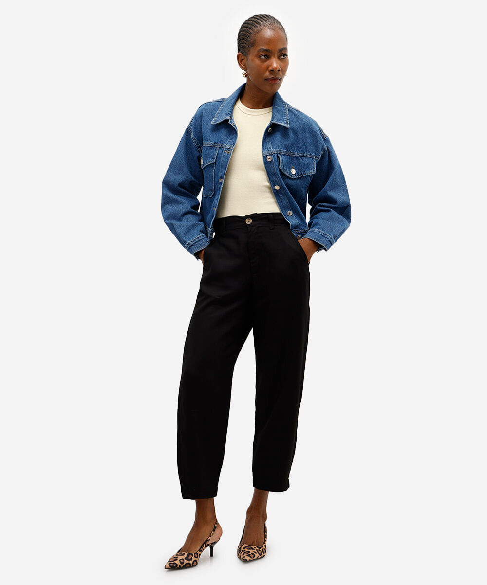 calça cenoura feminina de viscose cós elástico preta