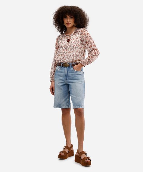 bermuda jorts relaxed feminina jeans destroyed azul
