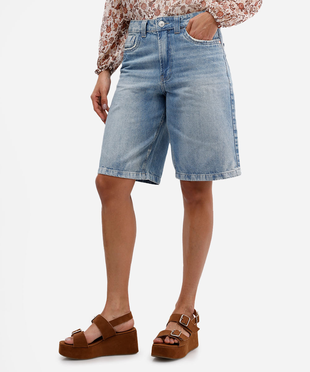 bermuda jorts relaxed feminina jeans destroyed azul