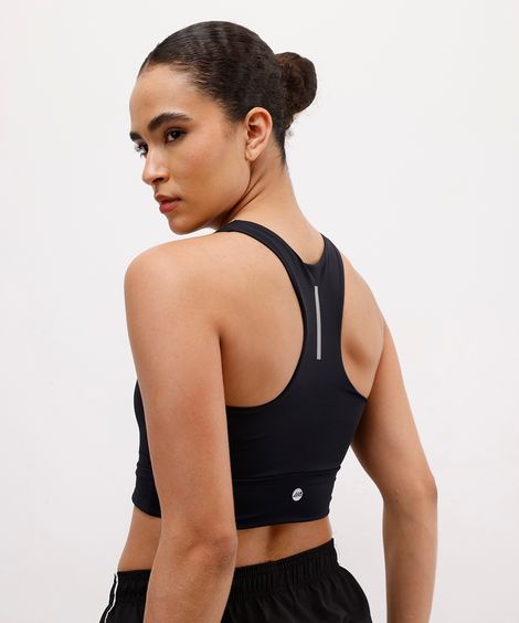 top nadador feminino esportivo com refletivo e bojo removível preto