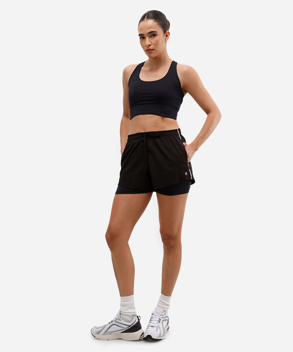 top nadador feminino esportivo com refletivo e bojo removível preto