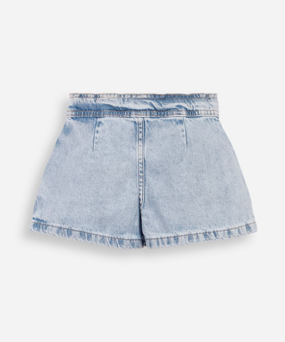 short saia infantil jeans com pregas azul