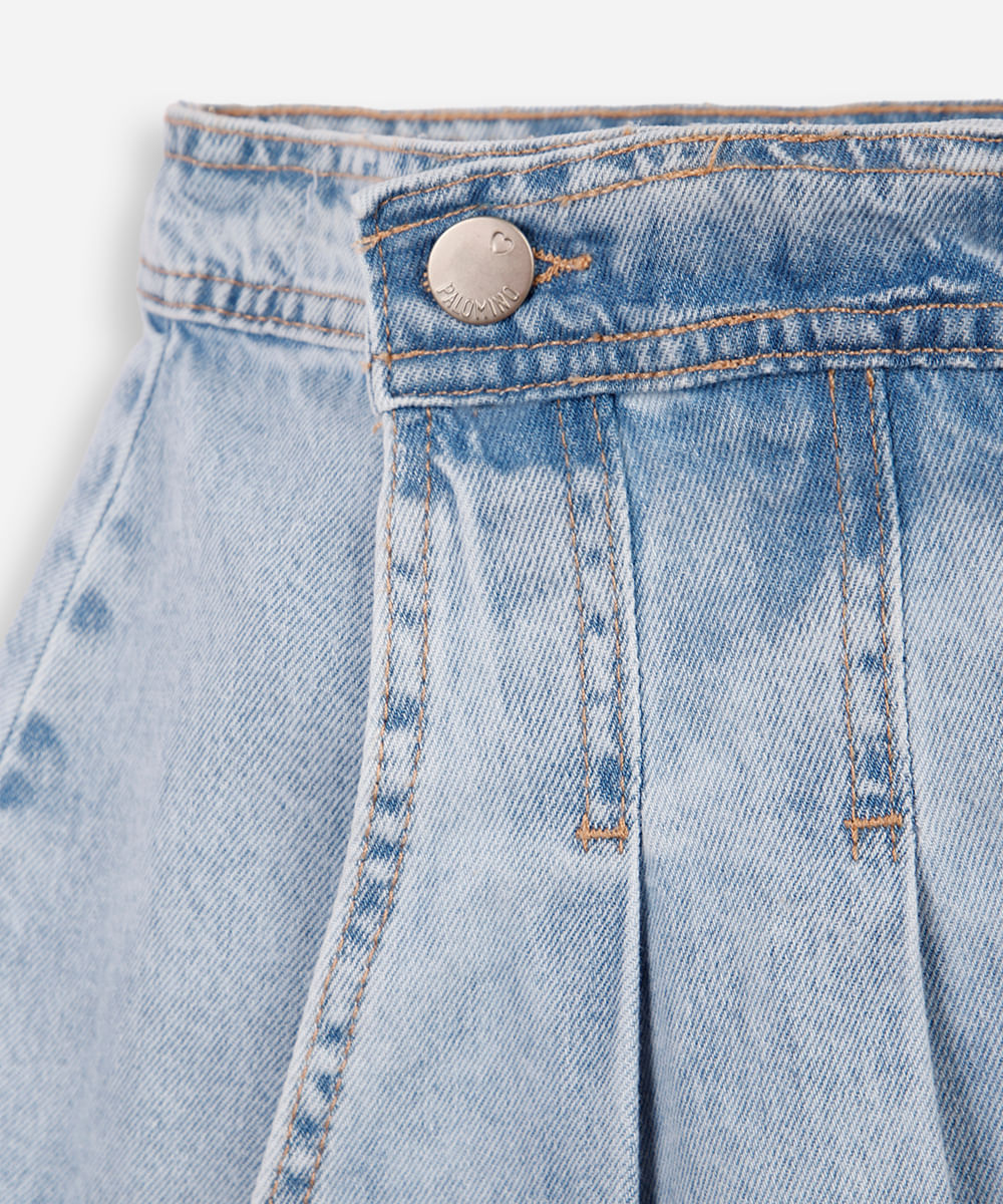short saia infantil jeans com pregas azul