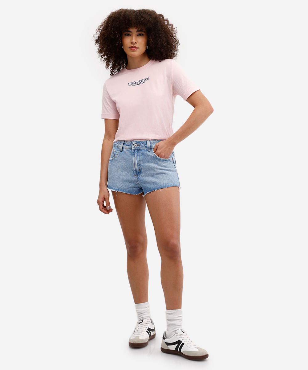 short curto feminino jeans cintura média azul