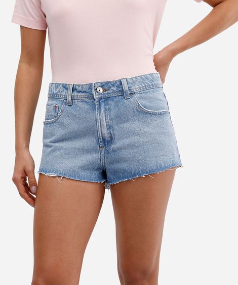short curto feminino jeans cintura média azul