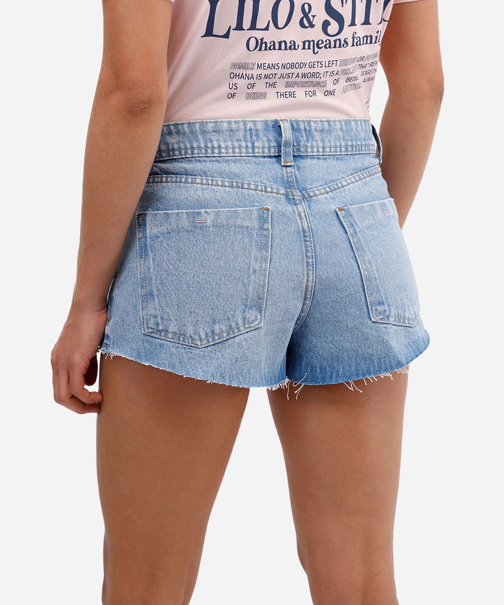 short curto feminino jeans cintura média azul