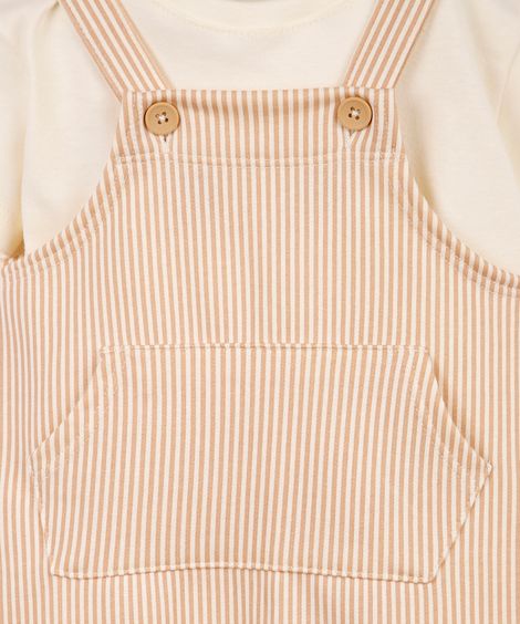 kit jardineira infantil listrado com blusa bege