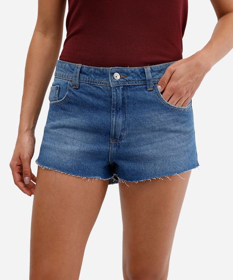 short curto feminino jeans cintura média azul