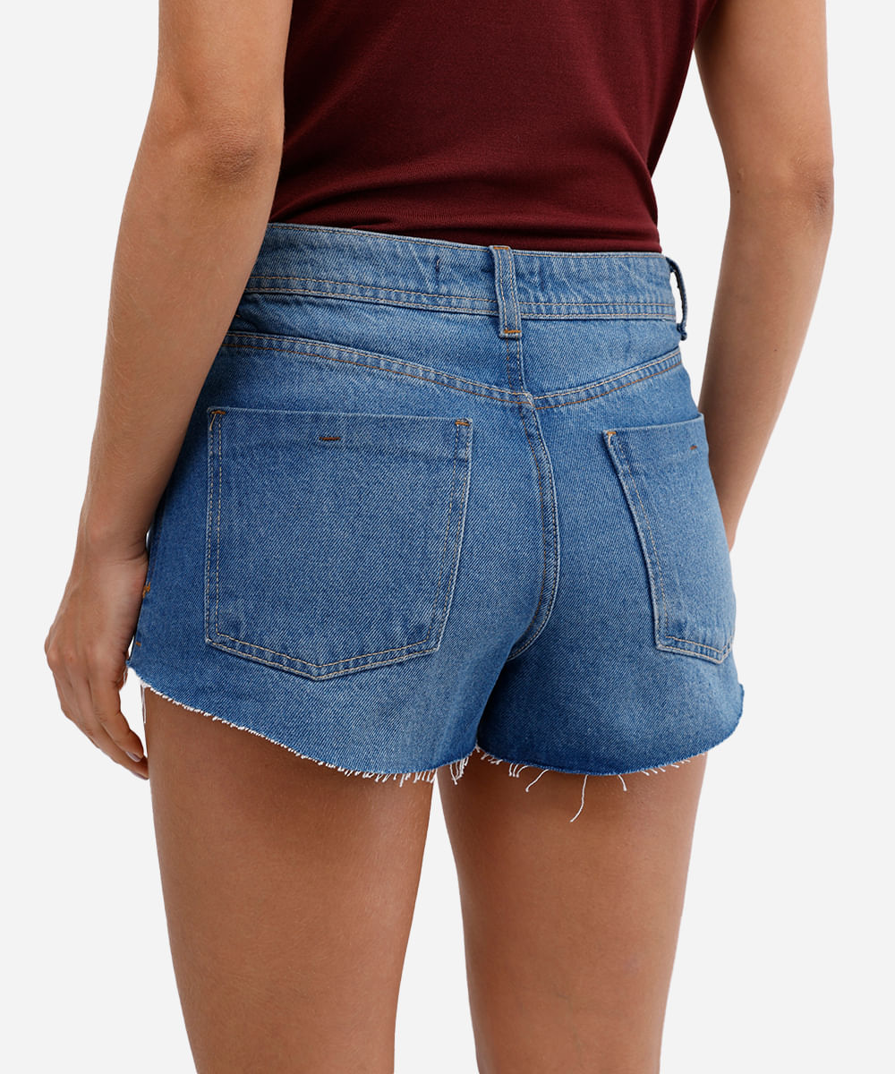 short curto feminino jeans cintura média azul