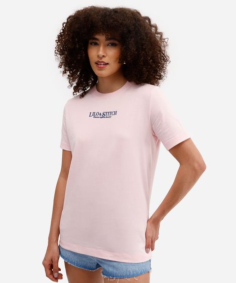 camiseta feminina de algodão stitch rosa