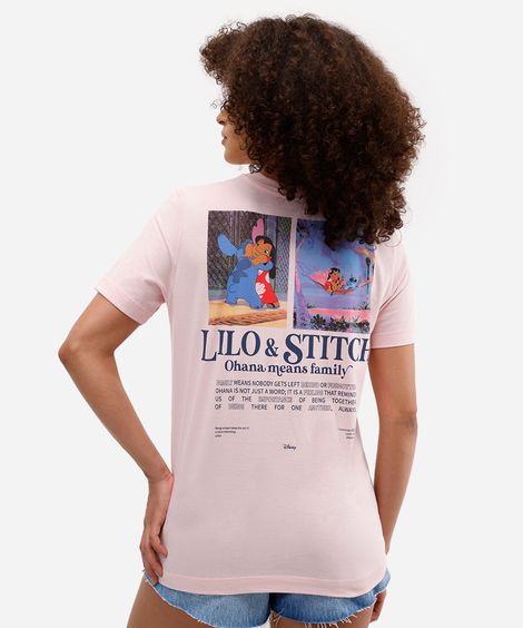 camiseta feminina de algodão stitch rosa