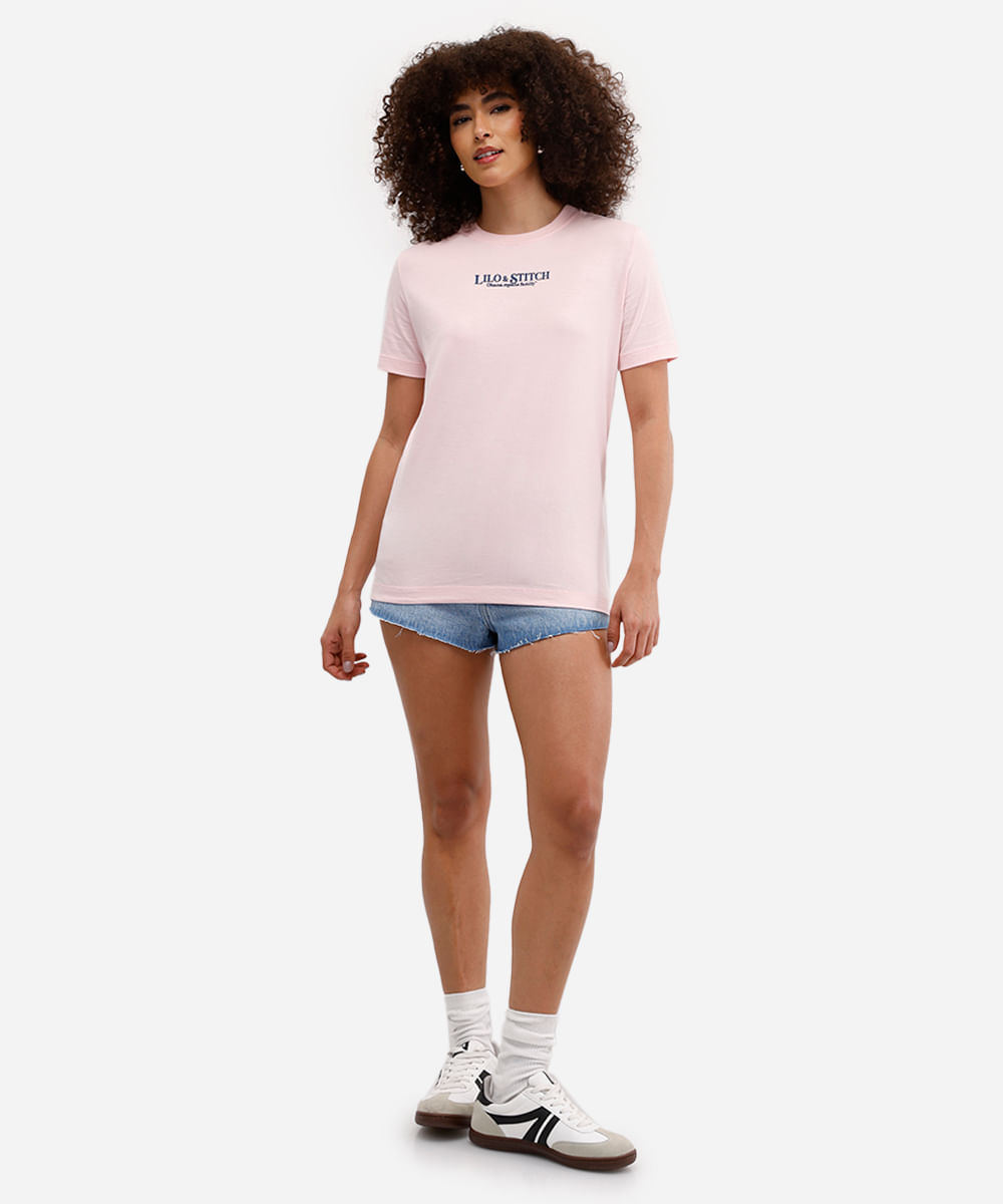 camiseta feminina de algodão stitch rosa