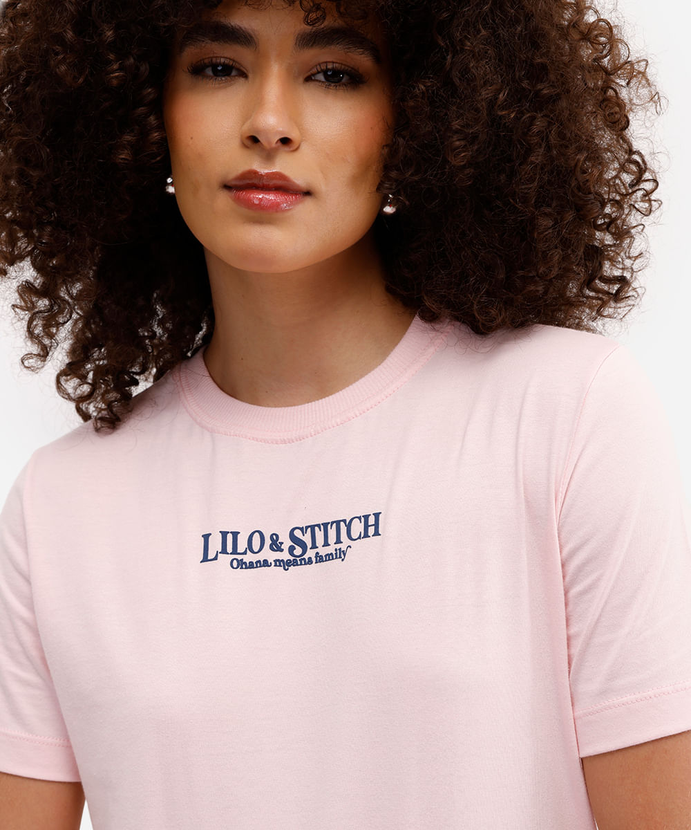 camiseta feminina de algodão stitch rosa