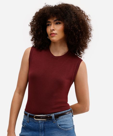colete básico feminino de tricot vinho