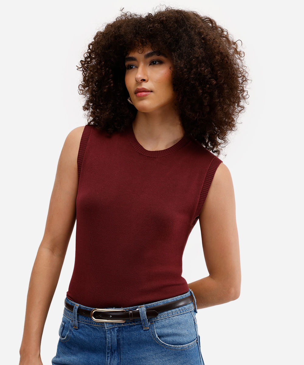 colete básico feminino de tricot vinho