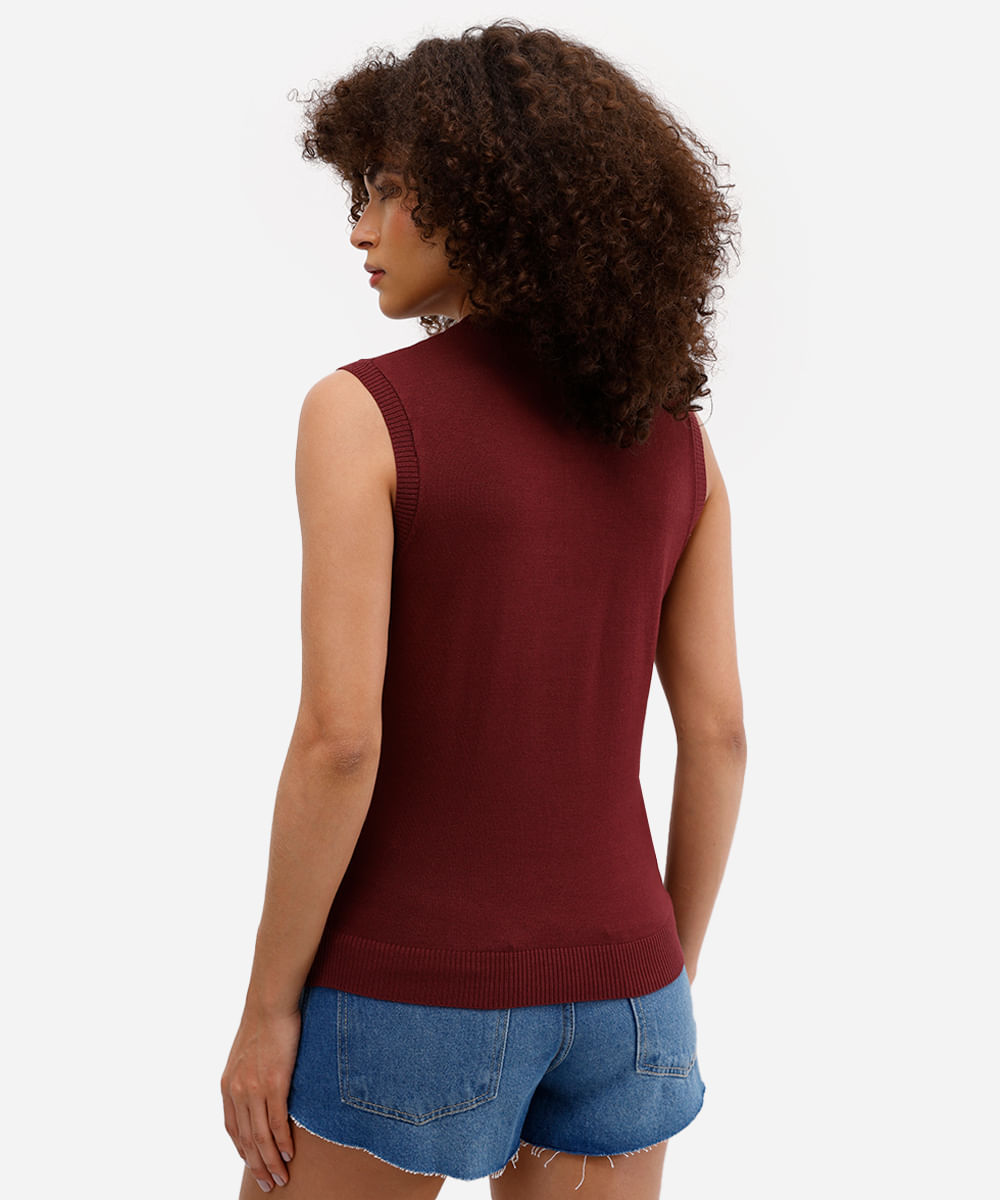 colete básico feminino de tricot vinho