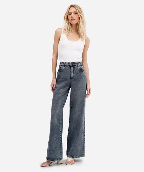calça wide leg feminina jeans sawary azul