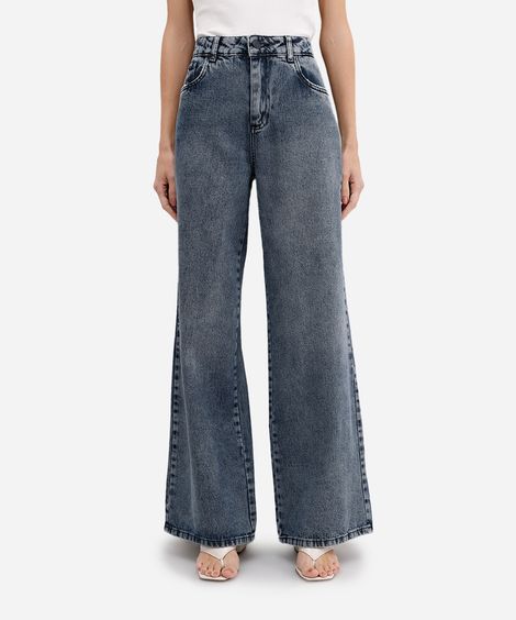 calça wide leg feminina jeans sawary azul